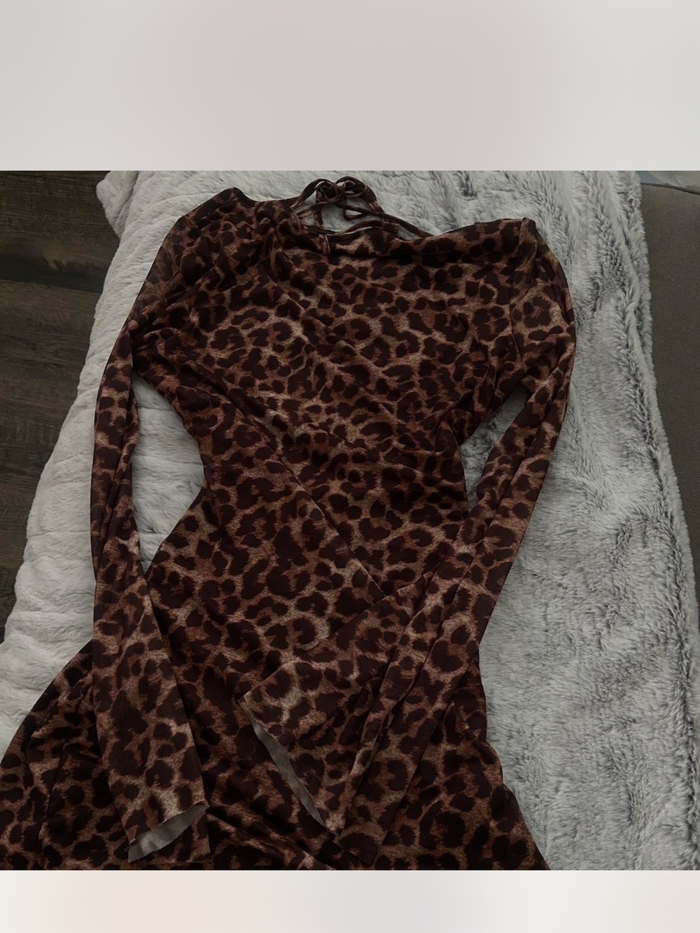 Leopard Print Long Sleeve Bodycon Dress - Brown